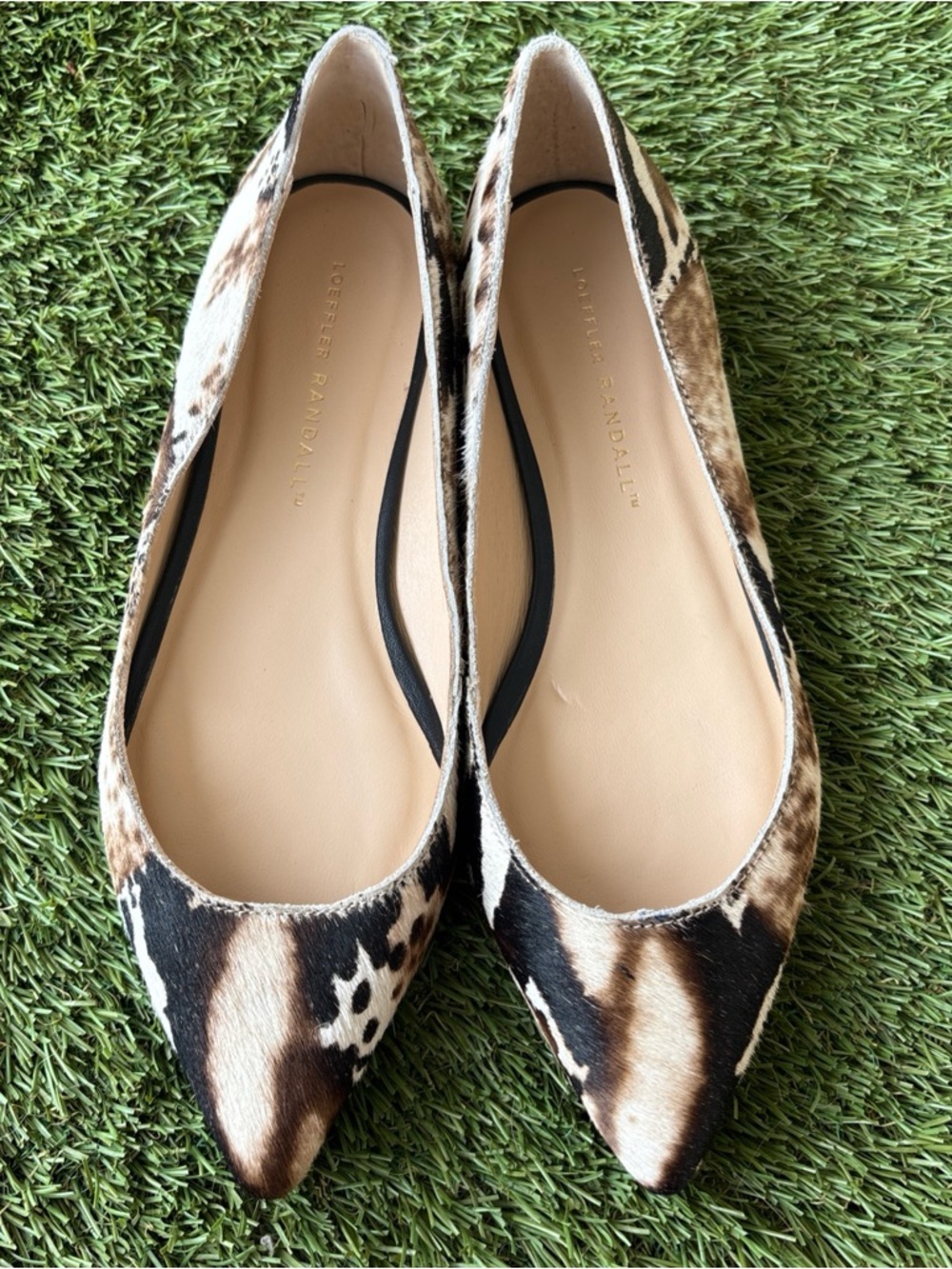 Loftier Randall Cowhide Cow Print Pointed Toe Flats - Brown/Black